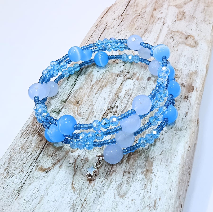 Blue Jade Wrap Bracelet - UK Free Post