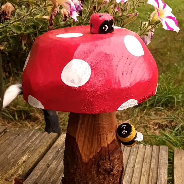 Toadstool with bee & ladybird