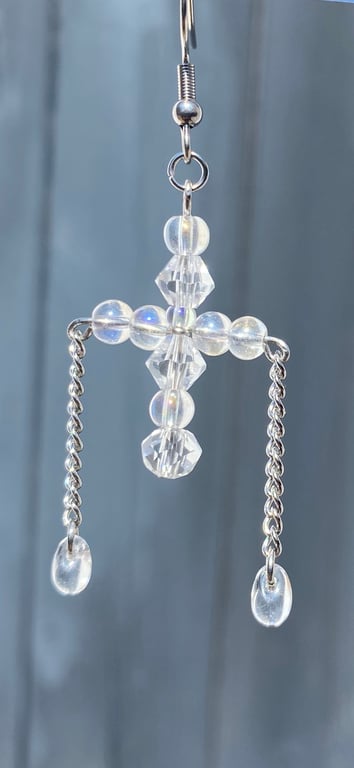 Celene - Clear Cross Earrings 