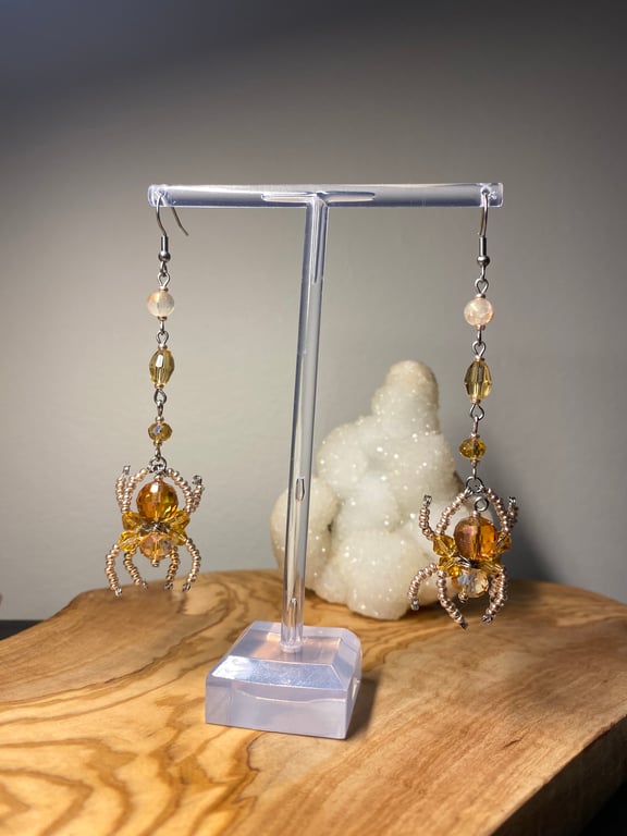 Irene - Gold & Orange spider earrings 