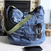 Upcycled Denim Large Shoulder Bag with Green 'Zebra' Lining