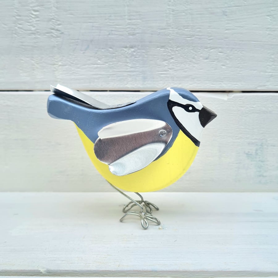 Handmade Wooden Blue Tit Bird Gift