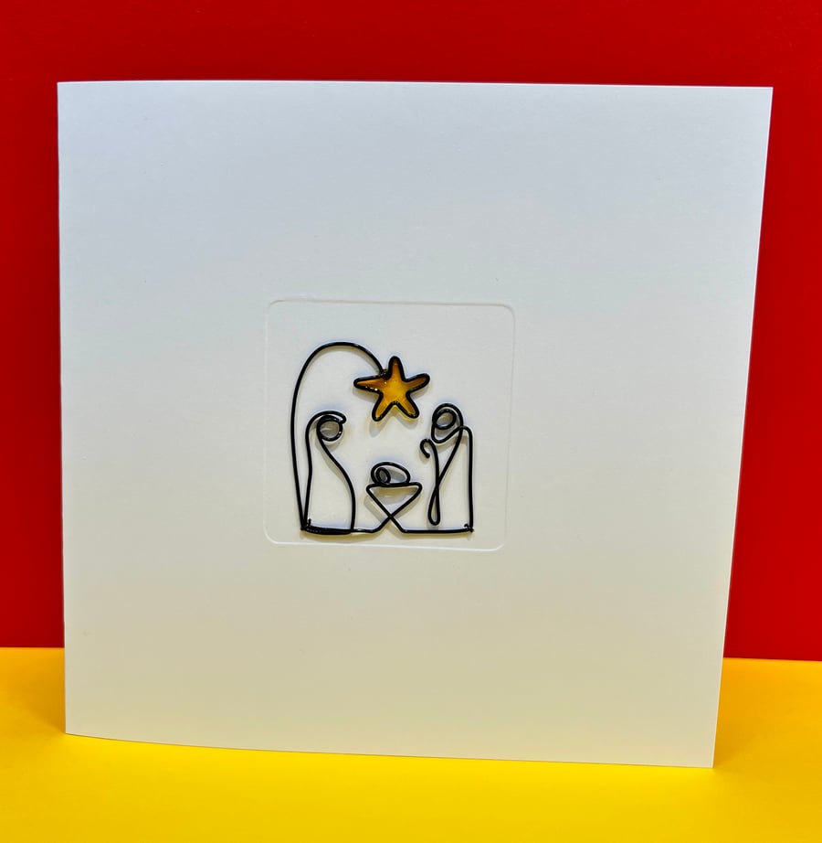 Nativity Christmas Card - Little wire nativity scene Christmas Card - Religious 