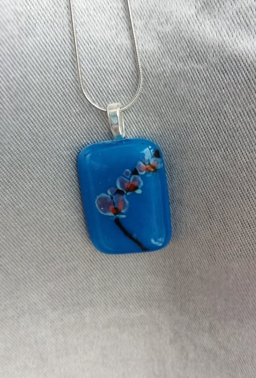 Hand painted fused glass orchid necklace