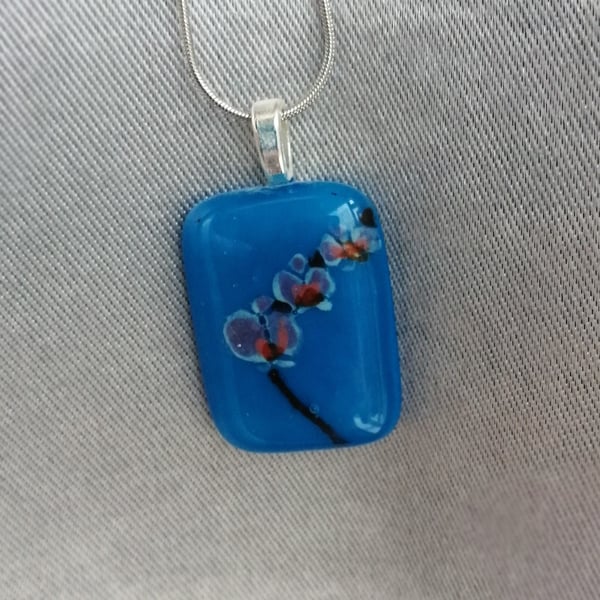 Hand painted fused glass orchid necklace