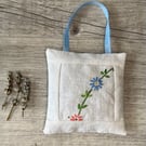Vintage Floral Embroidered Linen Lavender Bag