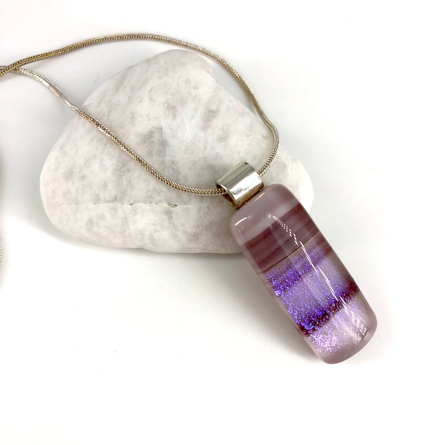 Soft Plum Glass Necklace with silver bail and chain