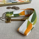 SECONDS SALE - Linen fabric Key ring - Key loop Green, pale orange