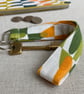 SECONDS SALE - Linen fabric Key ring - Key loop Green, pale orange