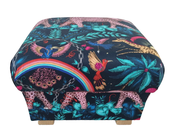 Emma Shipley Zambezi Pink Velvet Fabric Storage Footstool Elephants Blue Pouffe