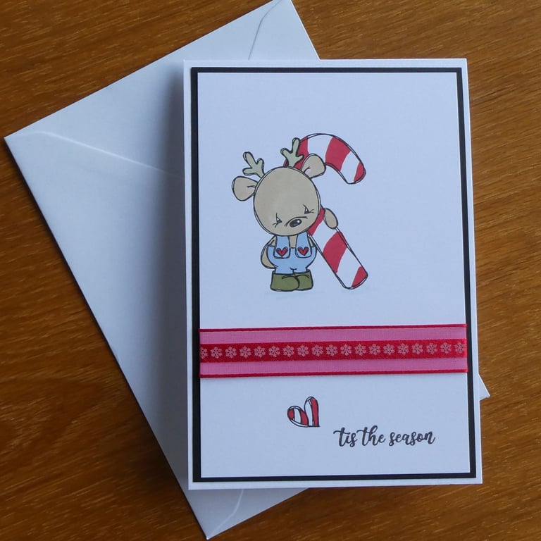 Christmas Card - Reindeer with Candy Cane