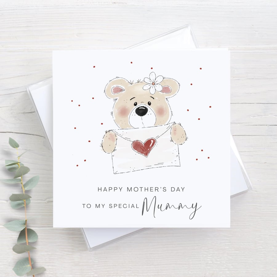 Cute teddy bear Mother’s Day card, happy Mother’s Day card
