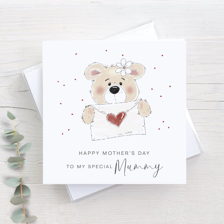 Cute teddy bear Mother’s Day card, happy Mother’s Day card