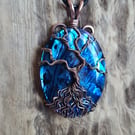 Blue Abalone Shell & Copper Tree of Life Necklace Pendant Gift Jewellery Jewelry