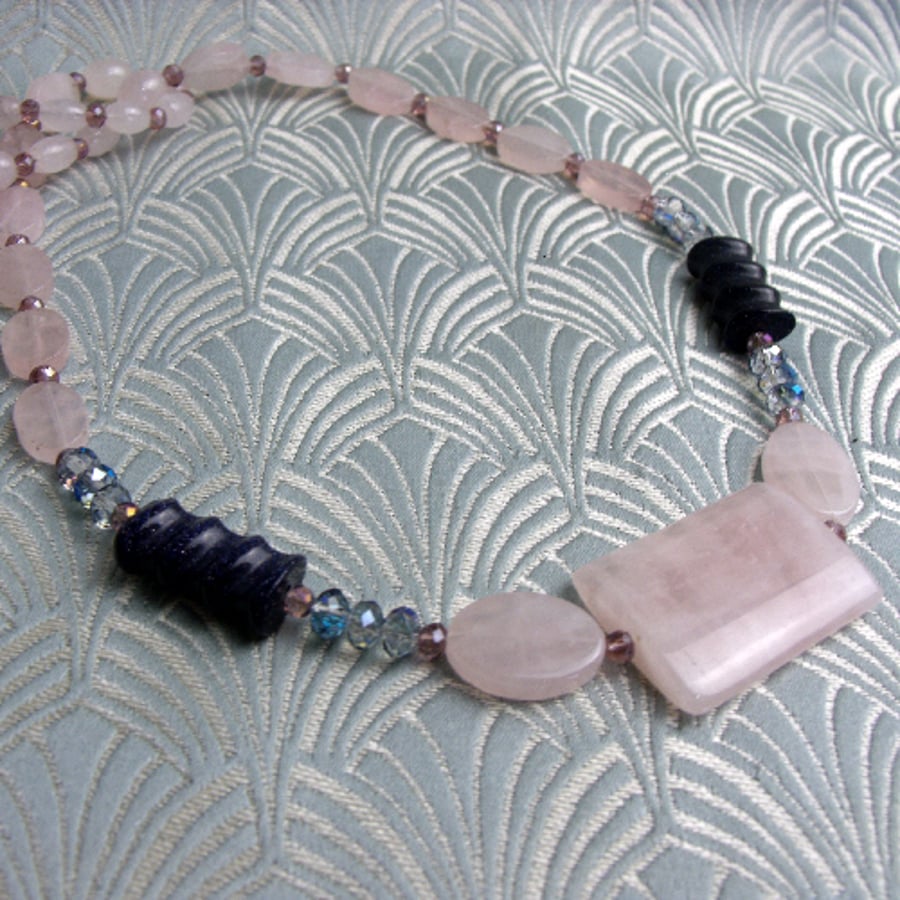 Rose Quartz Necklace, Pink Semi-Precious Stone Necklace, Pink Necklace CC68