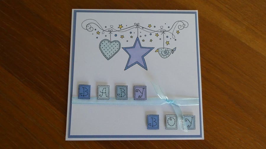 Hanging Star New Baby Boy Card