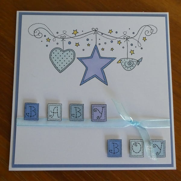 Hanging Star New Baby Boy Card