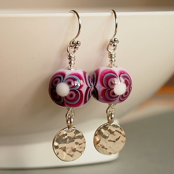 Pink Glass Earrings - Lampwork Glass Earrings - Sterling Silver