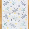 Hand printed dragonflies and bees tea towel housewarming, nature lover gifts  