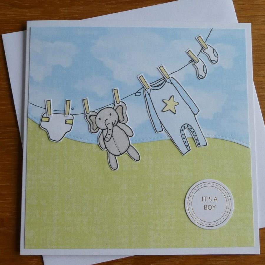 Washing Line New Baby Boy Card
