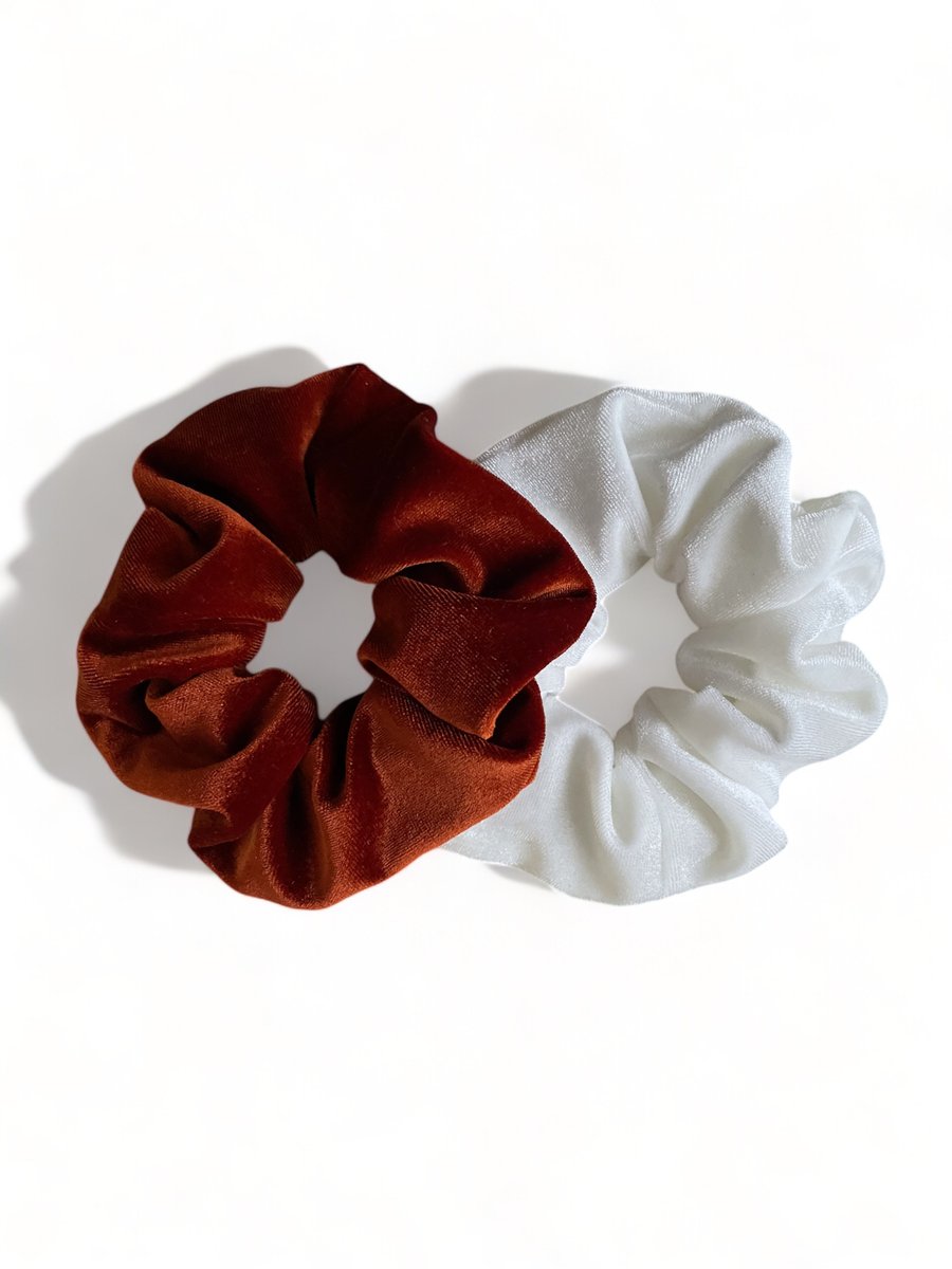 Burnt Orange & Ivory Velvet Scrunchies - Large