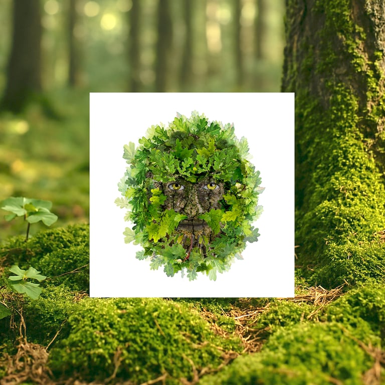 The Green Man, Oak King Greeting Card – Pagan Folklore & Nature Art