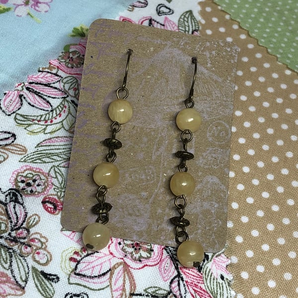 Yellow Jade and bronze bead earrings 
