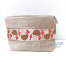 Zipped Pouch, Handmade Fabric Pouch, Mushroom