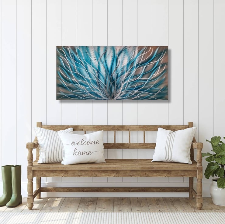 Teal Metal Wall Art, Silver Metal Wall Art, Mod... Folksy