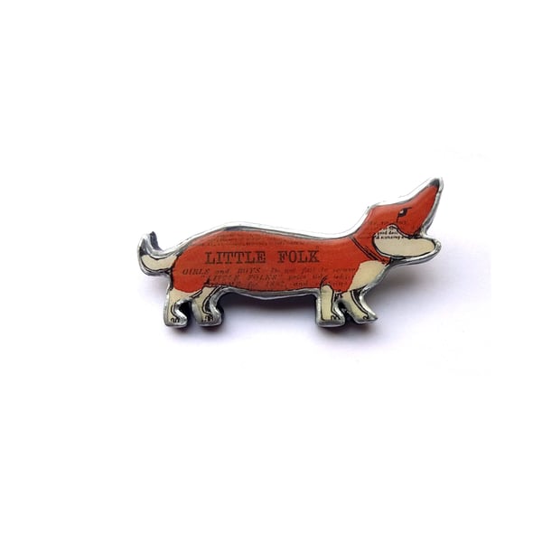 Sausage Dog Dachshund Resin Brooch Literary by EllyMental Jewellery