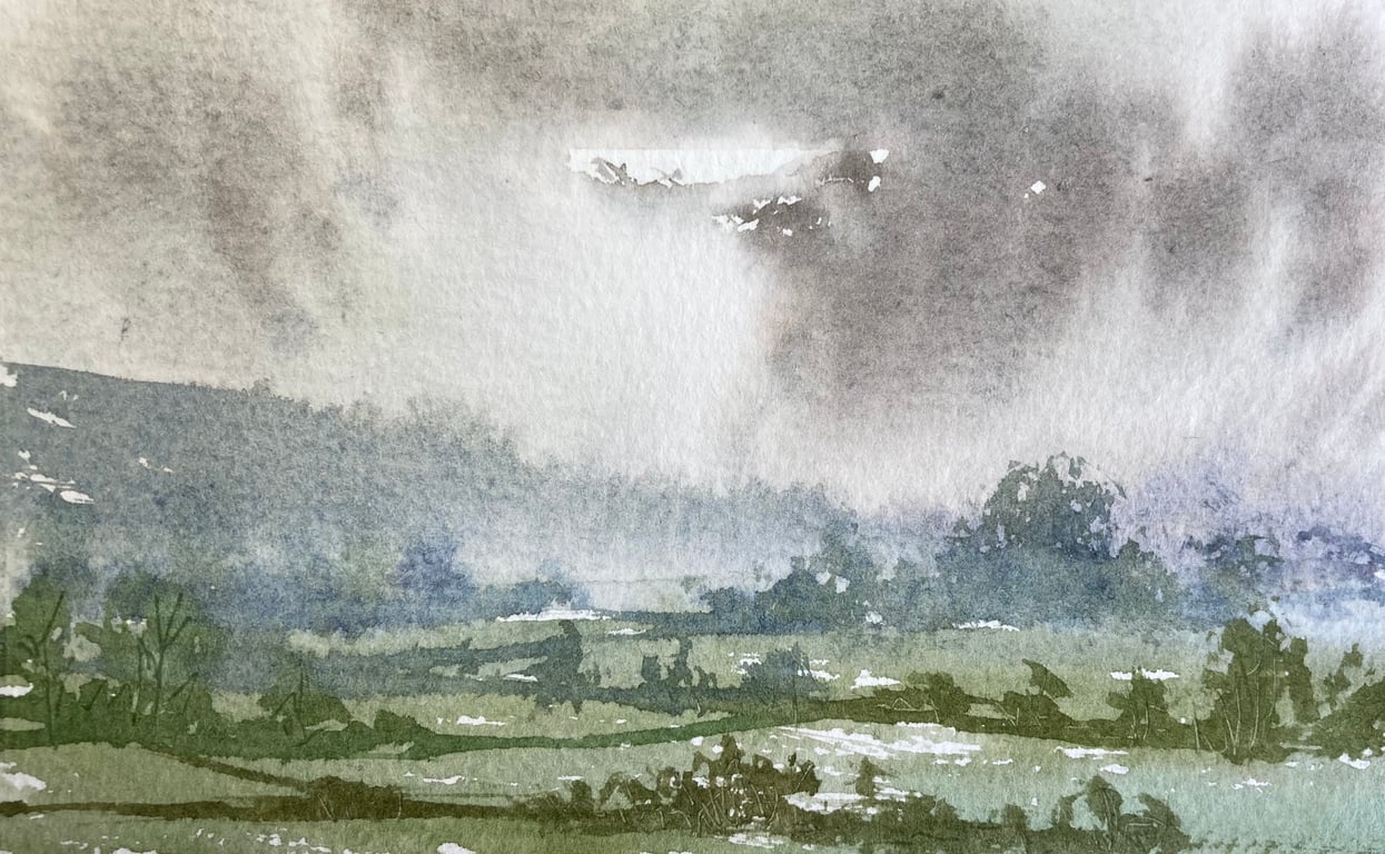 Cleveland hills heavy rain (Pure Original Watercolour FULLY MOUNTED 8" x 6")