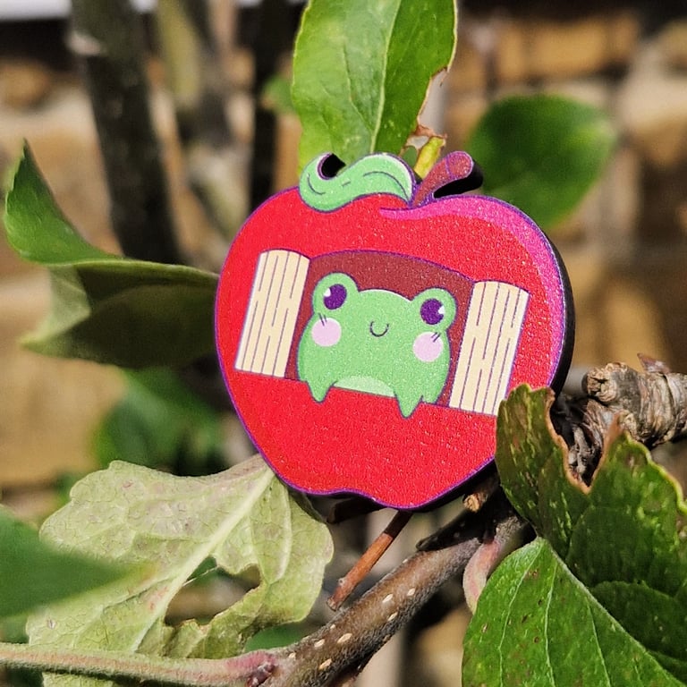 Frog Pin Birthday Gift, Frog Brooch, Teacher Gift, Frog Christmas Gift, Apple