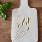 Ceramic handmade serving board with grass imprint, nature inspired cheese board