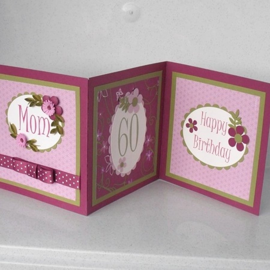 60th birthday card - quilled 3 panel - can be personalised