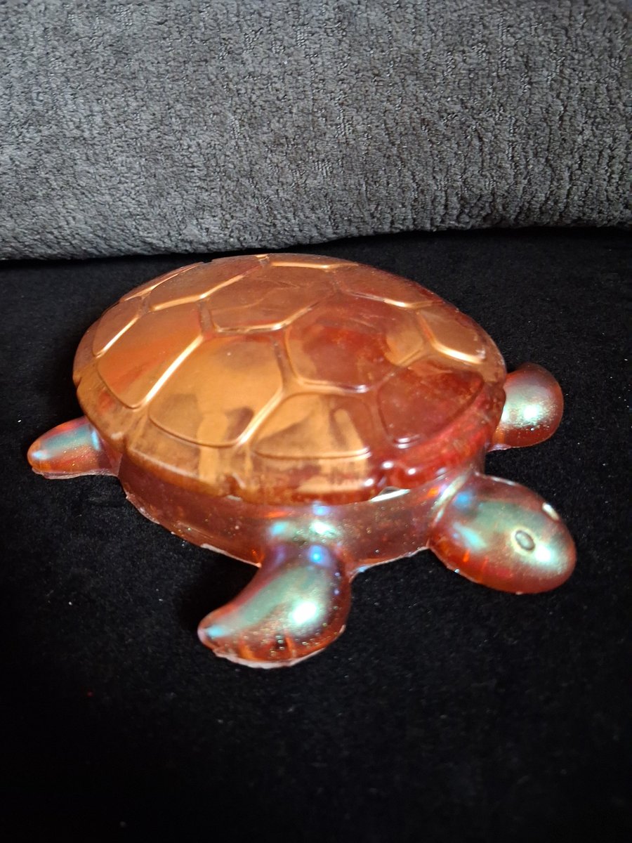Handmade turtle epoxy resin decorative pot with lid.