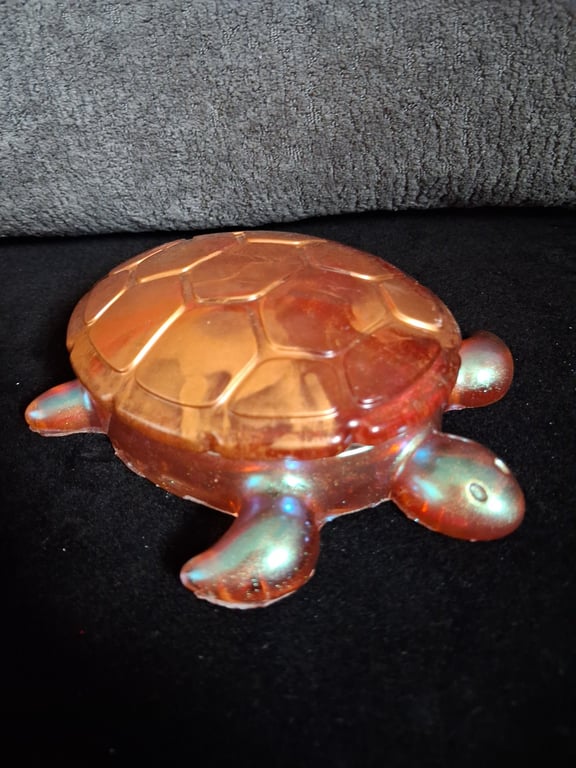 Handmade turtle epoxy resin decorative pot with lid.