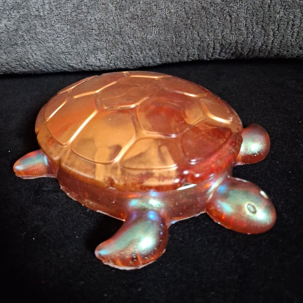 Handmade turtle epoxy resin decorative pot with lid.