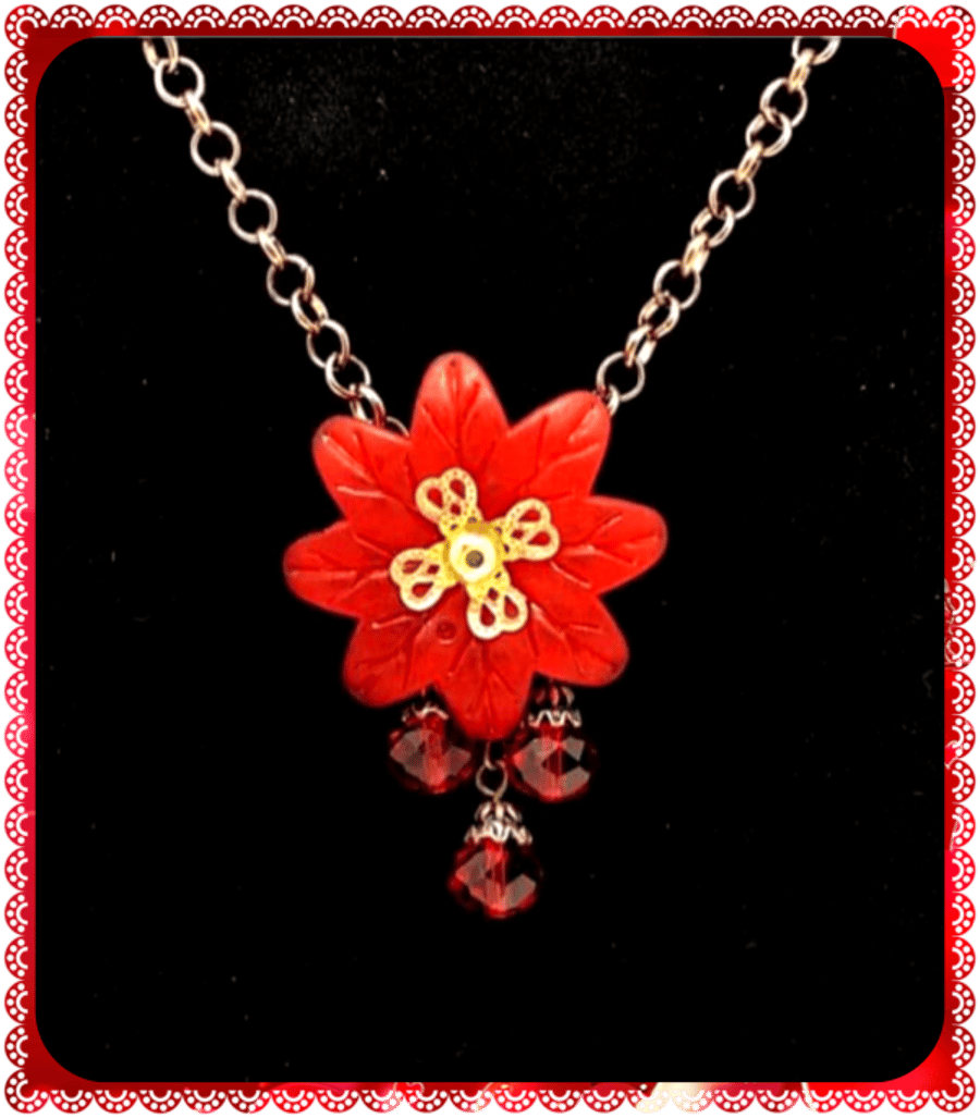 One of a Kind Lucite Flower Poinsettia necklace