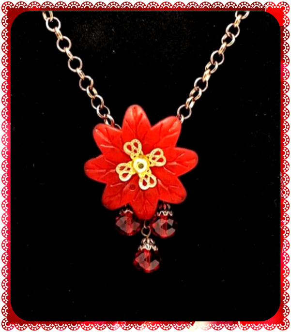 One of a Kind Lucite Flower Poinsettia necklace