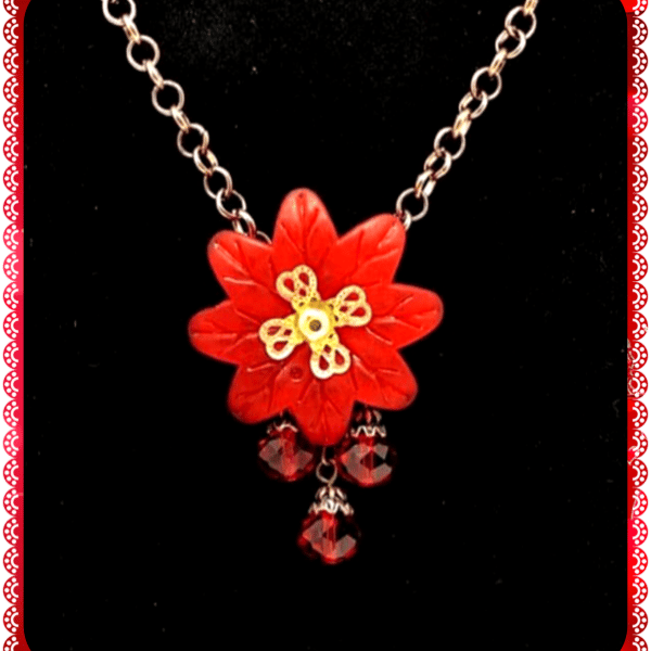 One of a Kind Lucite Flower Poinsettia necklace