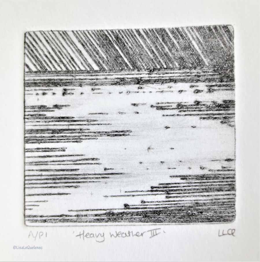 Heavy weather III original drypoint etching print of a storm at sea