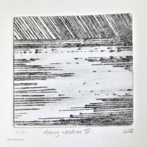 Heavy weather III original drypoint etching print of a storm at sea
