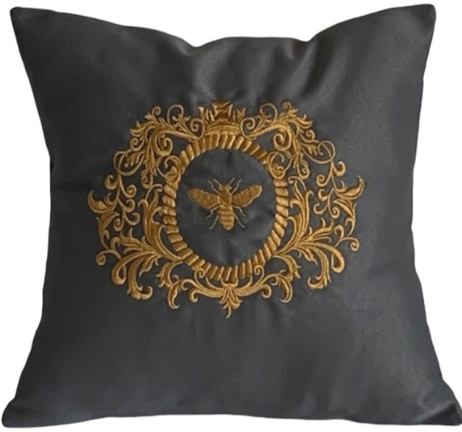 Regal Gold Bee Embroidered Cushion Cover Gift Idea 