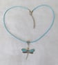 Silver and Turquoise Blue Enamelled Dragonfly Necklace - Image 5