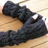 Long charcoal hand knitted fingerless gloves  wrist warmers