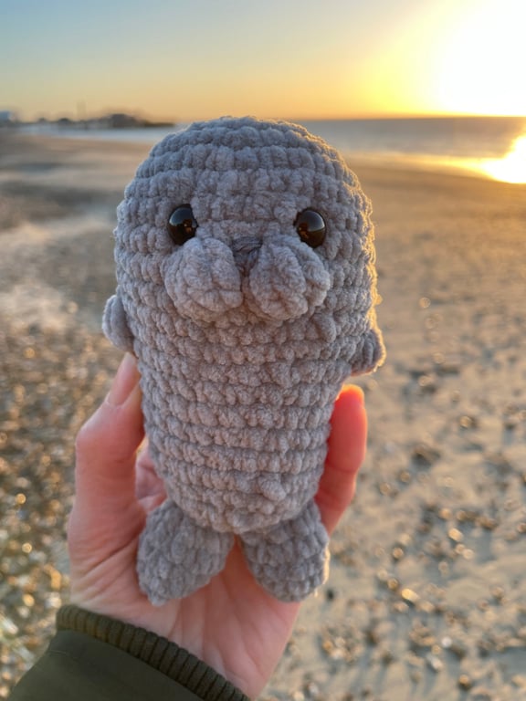 Handmade Crochet Grey Plushie Seal: Soft Velvet Yarn