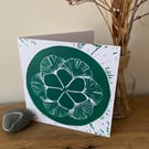 Original lino print Ginkgo leaf card