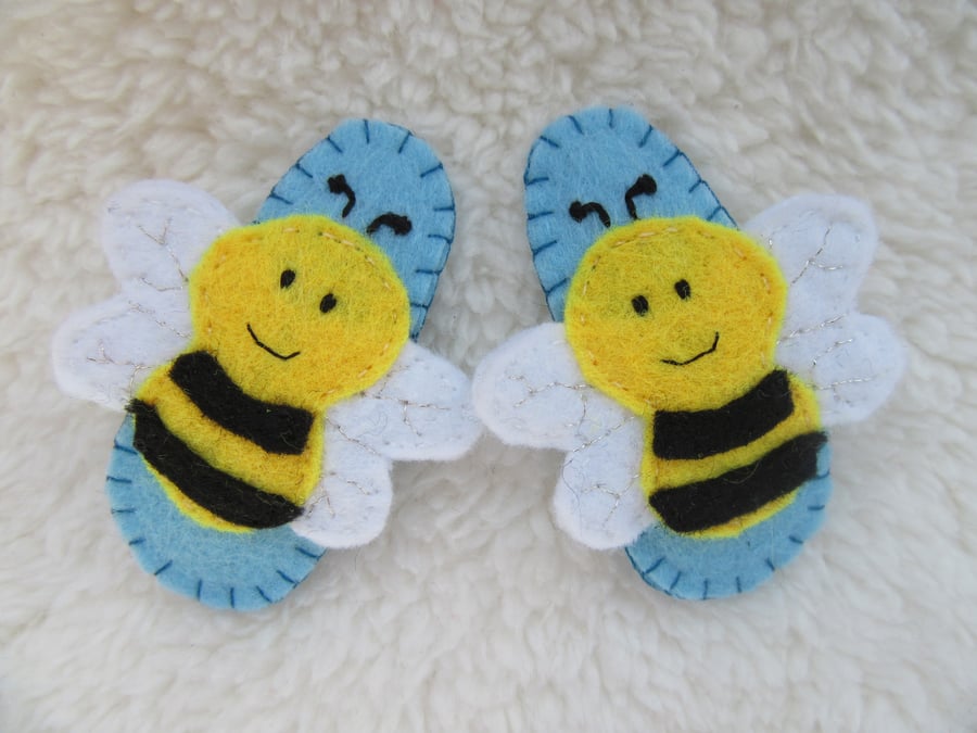 Bee hair clips, gift for girls, felt hair clips