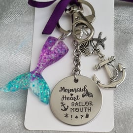 Gorgeous Mermaid Heart Sailor Mouth Key Ring - Bag Charm - Key Chain. Type 2