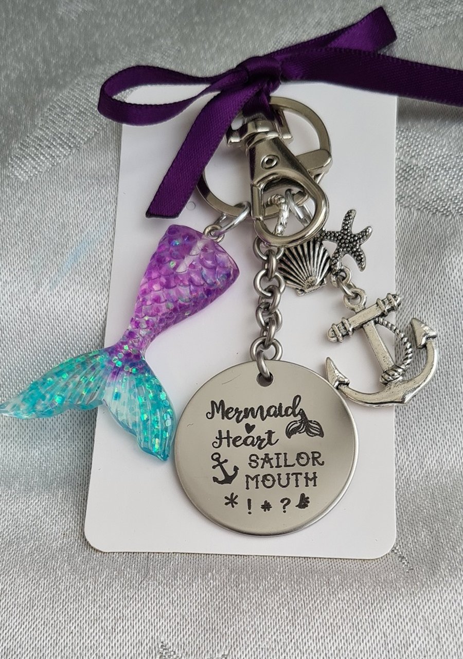 Gorgeous Mermaid Heart Sailor Mouth Key Ring - Bag Charm - Key Chain. Type 2